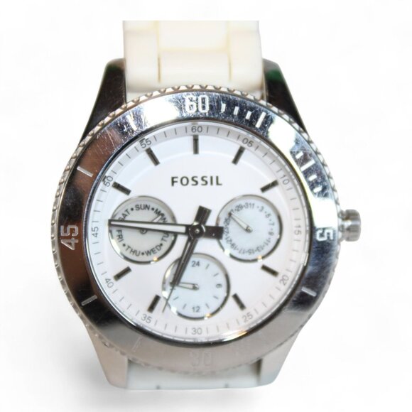 Fossil ES2888 Womens Watch Stainless Steel & White Silicone Band 64ATM - Picture 2 of 6